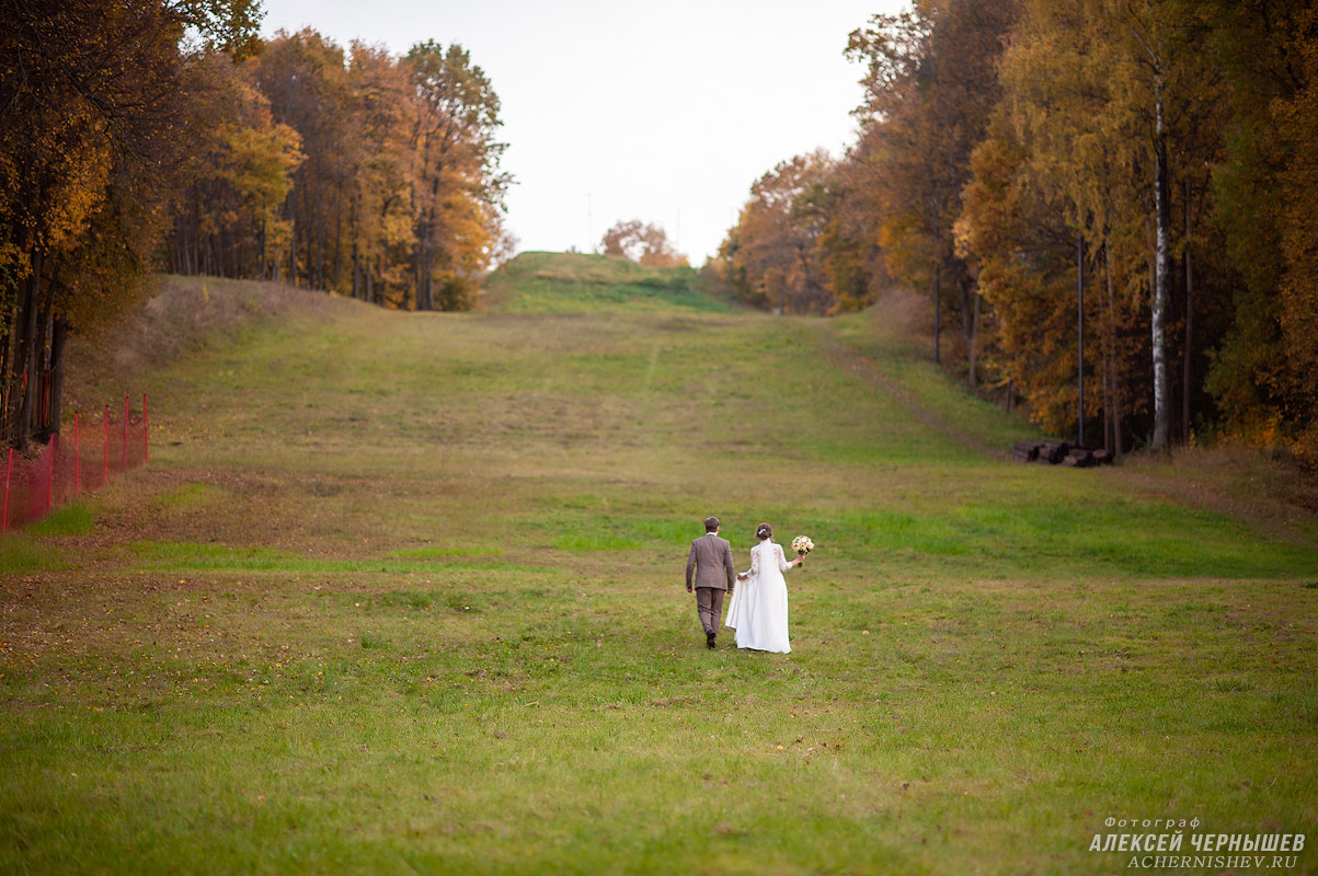 Свадебная фотосессия в Раменском - фото молодожены идут в гору