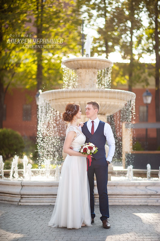 жених и невеста у фонтана - фото
