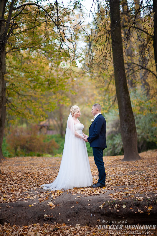 Свадебная фотосессия в Воронцовском парке — фото осенью